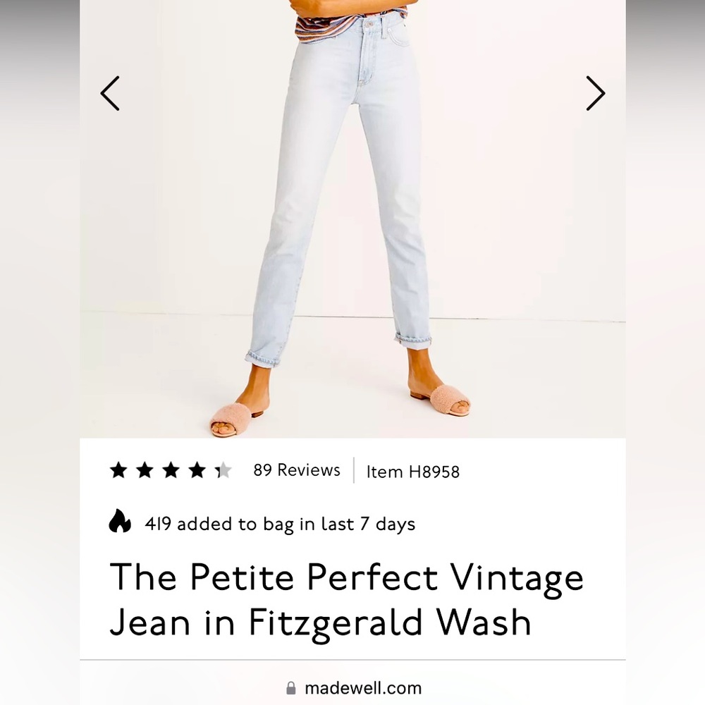 Madewell Petite Perfect Vintage Jean in Fitzgerald Wash